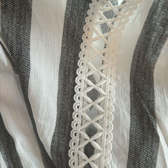 ANDTHEWHY black/white stripe open lace accent bishop sleeve flowy boho top. NWT. - Picture 9 of 13